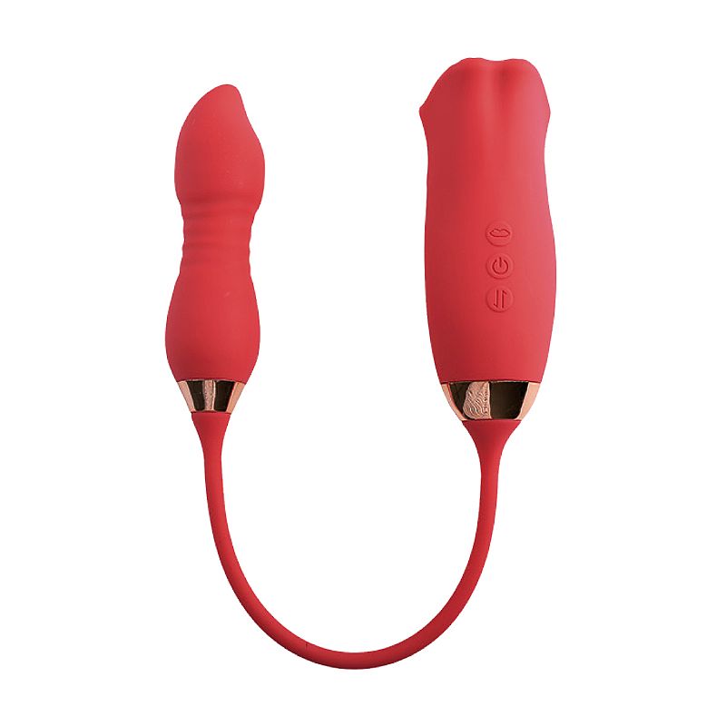 DUPLO VIBRADOR DE CLITÓRIS FORMATO DE BOCA COM BULLET VAI E VEM - Imagem 3