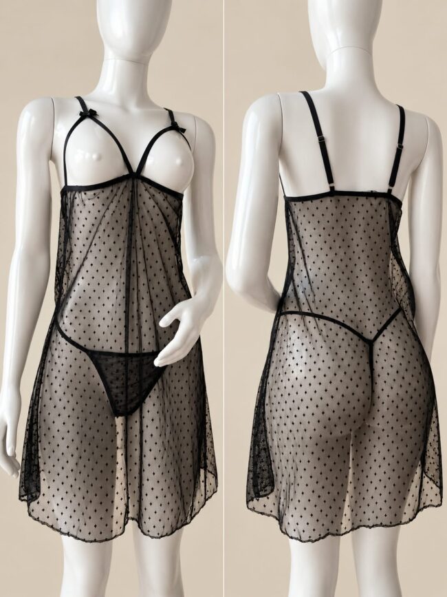 CAMISOLA SEIOS ABERTOS EM TULE COM CALCINHA