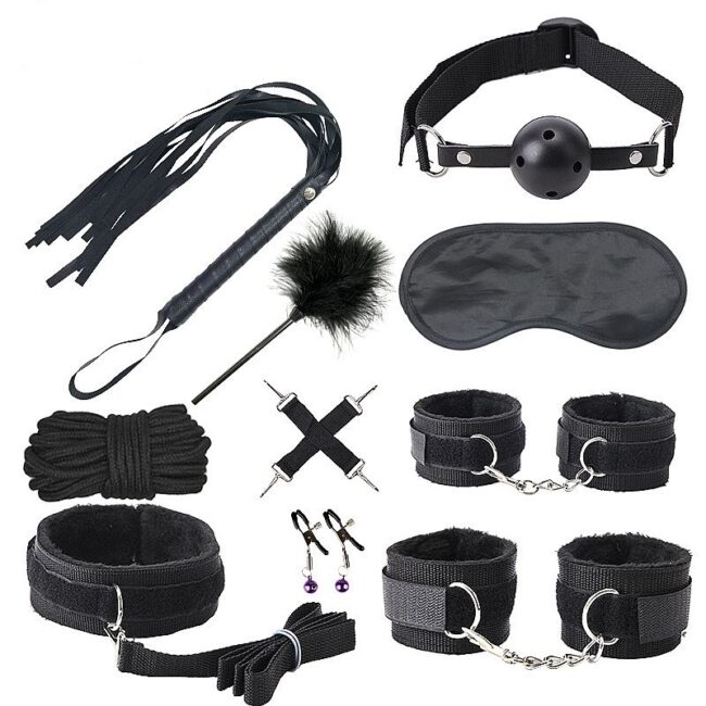 KIT SADO PRETO COURO COMPLETO 8 ITENS BLACK