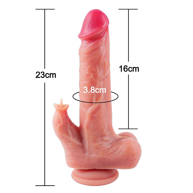 PROTESE REALISTICA COM ESTIMULADOR DE CLITÓRIS VAI E VEM ROTAÇÃO COM AQUECIMENTO E CONTROLE 23X 3,8CM - Imagem 3