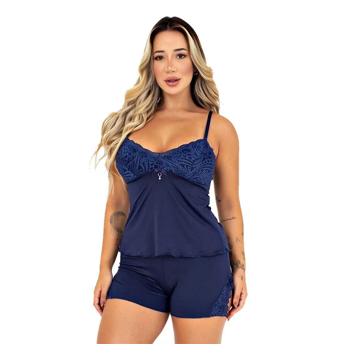 BABYDOLL LISO COM BIJU E DETALHES EM RENDA CORES - Imagem 7