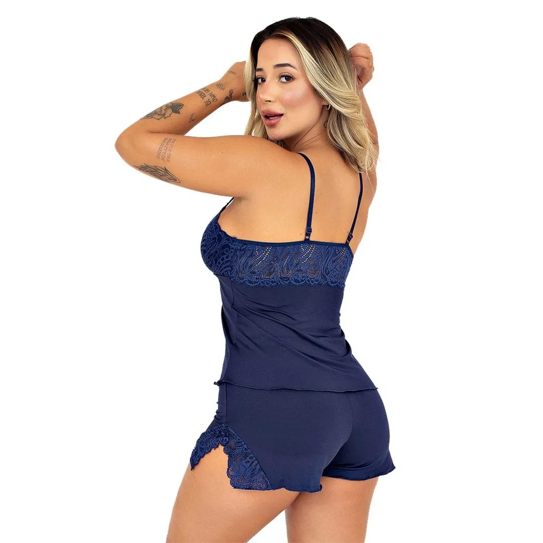 BABYDOLL LISO COM BIJU E DETALHES EM RENDA CORES - Imagem 8