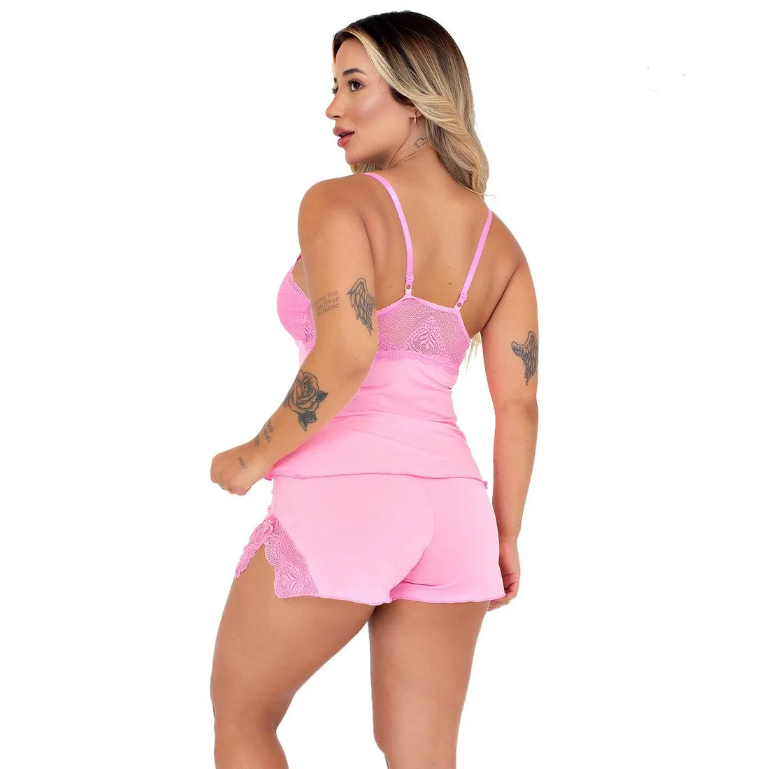 BABYDOLL LISO COM BIJU E DETALHES EM RENDA CORES - Imagem 3