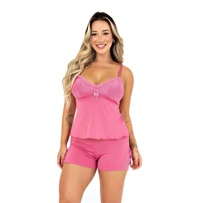 BABYDOLL LISO COM BIJU E DETALHES EM RENDA CORES