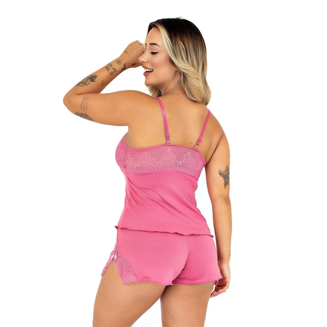 BABYDOLL LISO COM BIJU E DETALHES EM RENDA CORES - Imagem 6